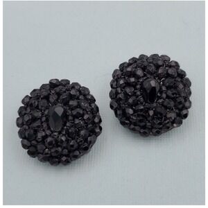 Vintage Black Beautiful Black Beaded Clip On Earrings‎ Signed LC Liz Claiborne